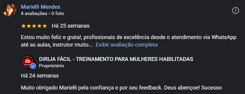 Depoimento Marielli no Google